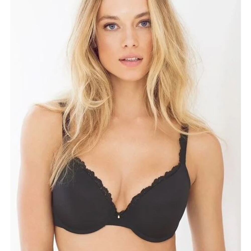 Soma Size 32D Embraceable Push Up Lace Trim Bra Black Padded Underwire